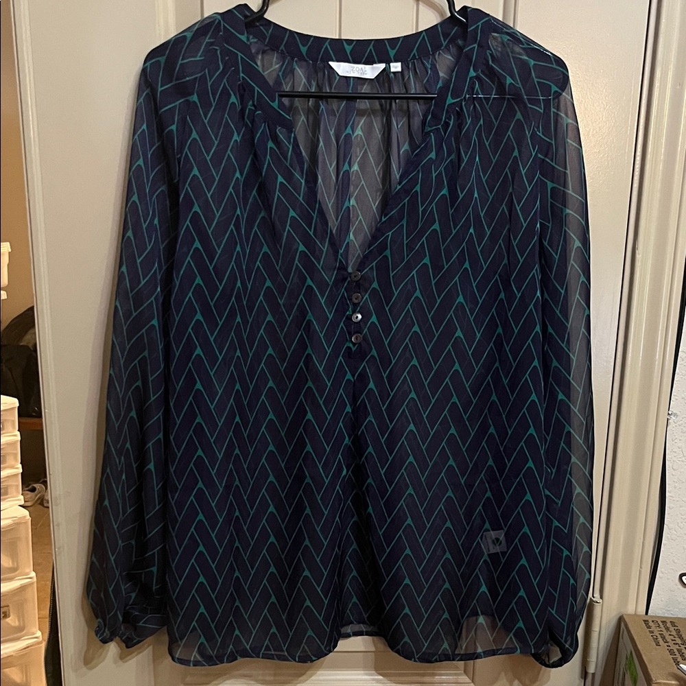 Elegant Sheer Chevron Blouse in Blue and Green